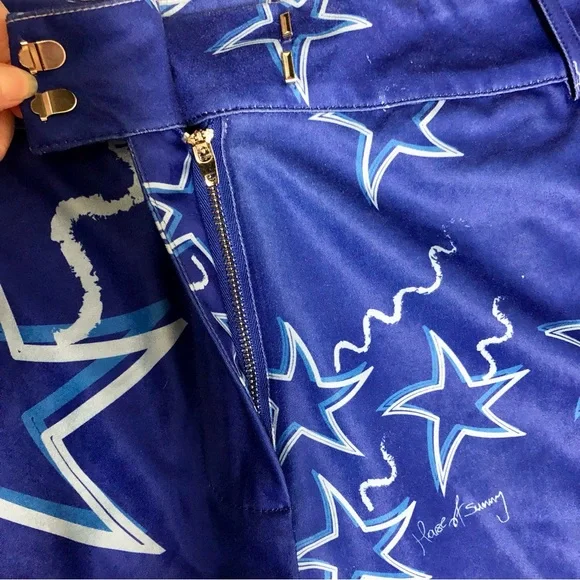 House Of Sunny Infinity Party Satin Pants Klein Blue Women's Size US 10 stars - Picture 12 of 16